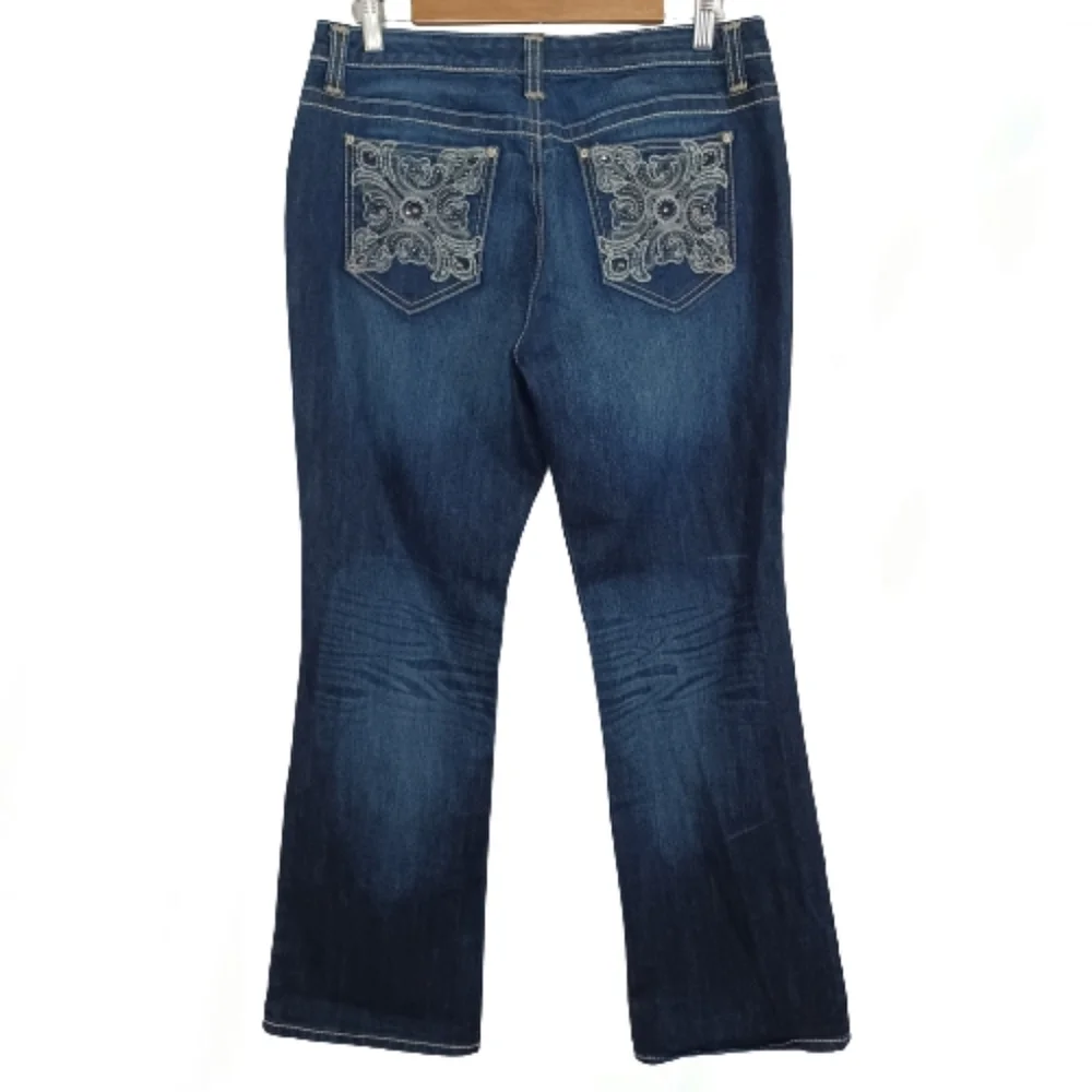 Nine West Cotton Bootcut Embellished Denim Blue Jean Pants